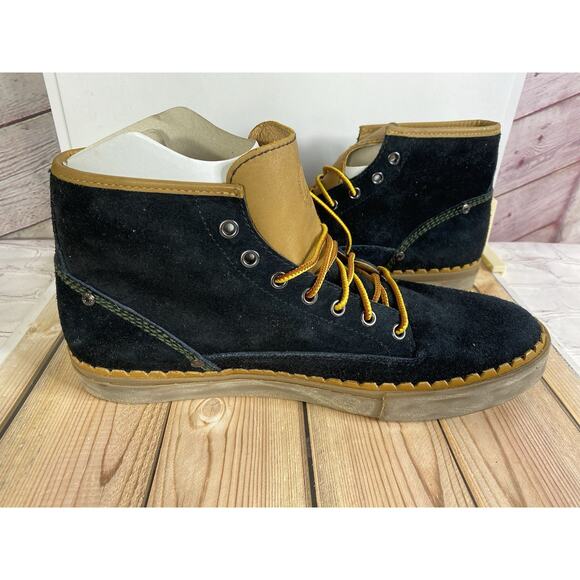 NWT DIESEL Men\'s SIZE 12 Ankle Boots \'The Pager\' WATCHU Black Suede/Tan Leather main image 12